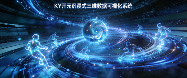 KY开元沉浸式三维数据可视化系统展示，选手数据如星系般在空间中流转
